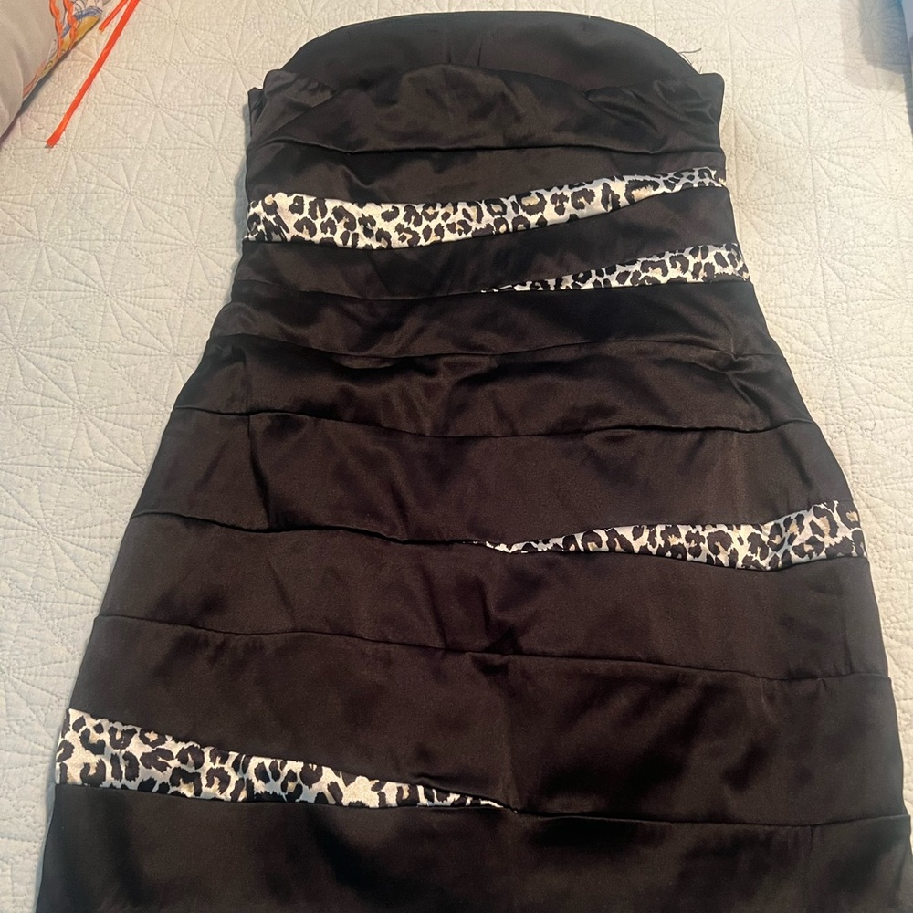 Beautiful black with Leopard stripes mini dress.